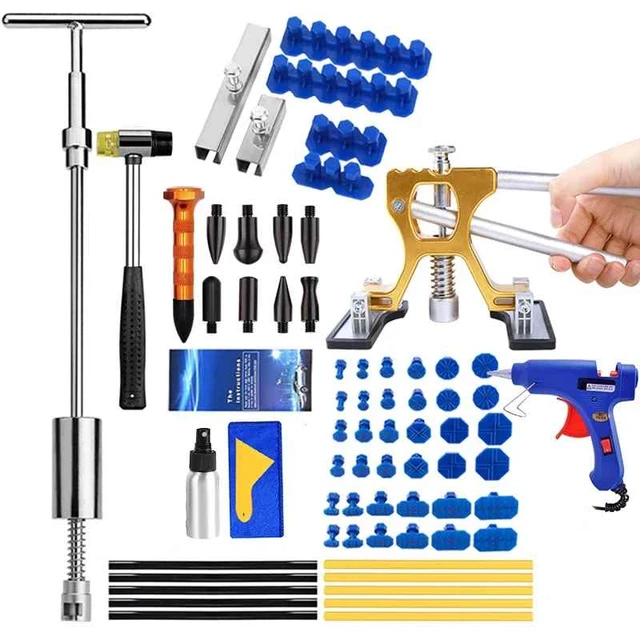 VEVOR Kit Débosselage Sans Peinture 107 Pièces - Outils Réparation Carrosserie Avec Pont Extracteur Doré
