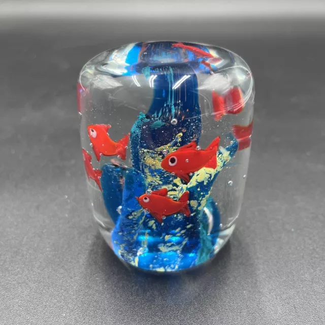 Vintage Studio Art Glass Paperweight Aquarium with Fish Ocean Coral Goldfish