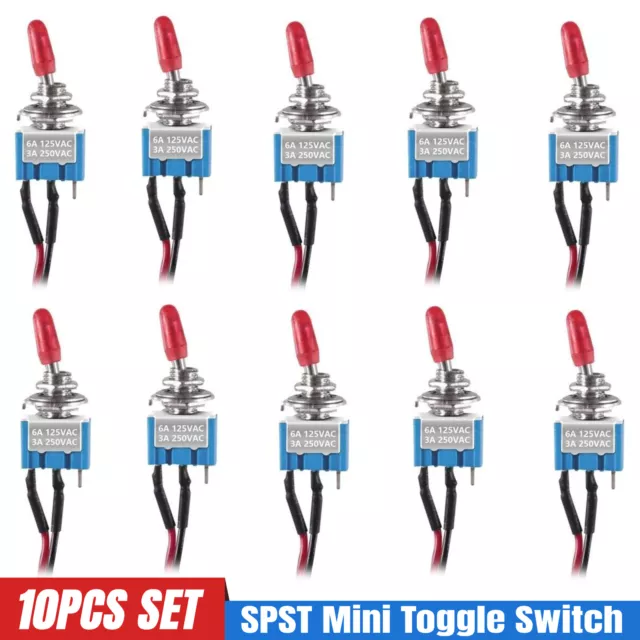 10PCS SPST Toggle Switch Pre-Wired On/Off Metal Small Automotive/Boat/Car/Truck