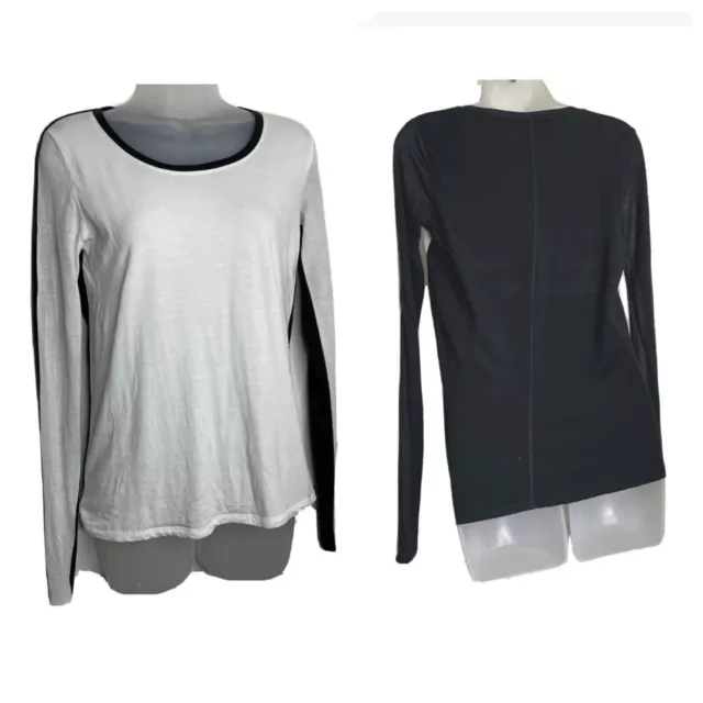 Rag & Bone Womens Crew Neck Tee Long Sleeve Black Ivory Color Block