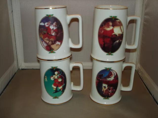 Coca Cola Christmas Mugs Vintage Collector Edition Santa Claus 1996 Set of 4