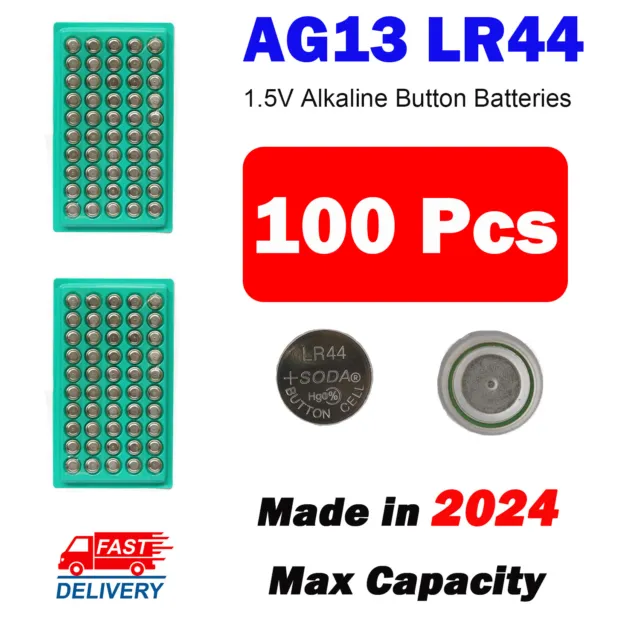 100X LR44 Battery AG13 A76 Button Cell BatteriesTray Pack Batteries Cell Battery