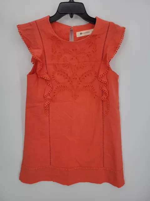 The Impeccable Pig Dress Womens Small Orange Eyelet Finge Trim Ruffle Sleeve