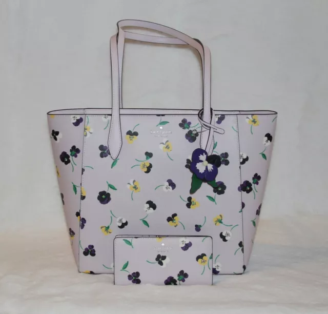 Kate Spade Dana Pansy Toss Floral Tote Bag & Slim Bifold Wallet Bundle Set NWT