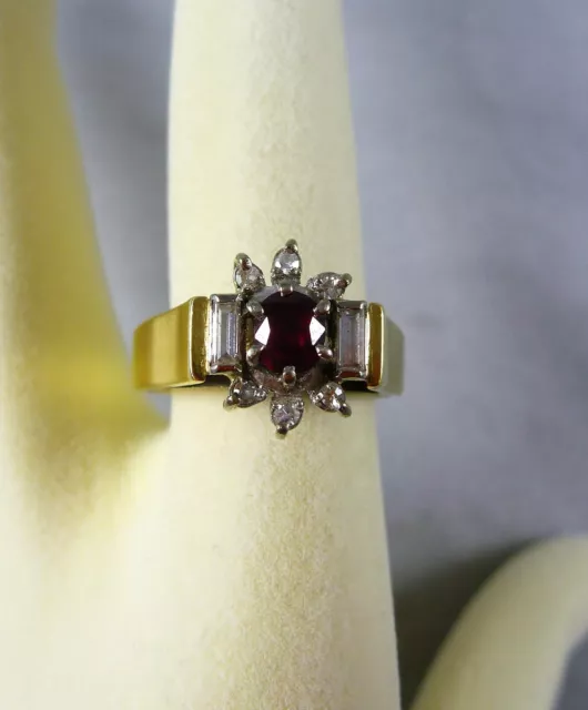 Fabulous Vintage Estate 18Ct K Yellow Gold Ruby And Diamond Ring C 1970'S