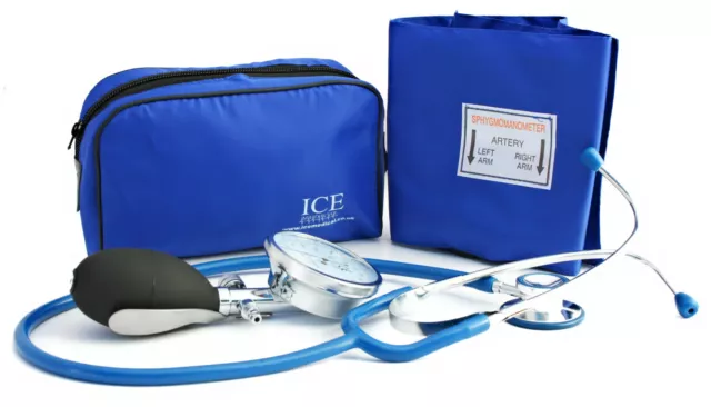 ICE Medical Blue Aneroid Blood Pressure Monitor Sphygmomanometer Stethoscope
