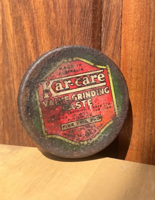 Vintage Kar-Care Valve Grinding Paste Collectible Tin Made In Australia