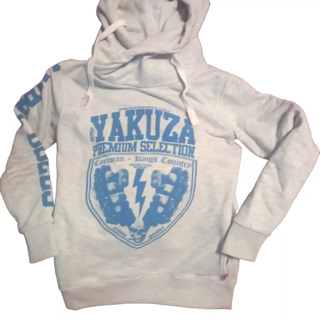 ☆YAKUZA Premium ▪︎ Kapuzen Hoodie☆Pullover Damen ,Gr. M-L ☆ ,lang Grau Slimfit