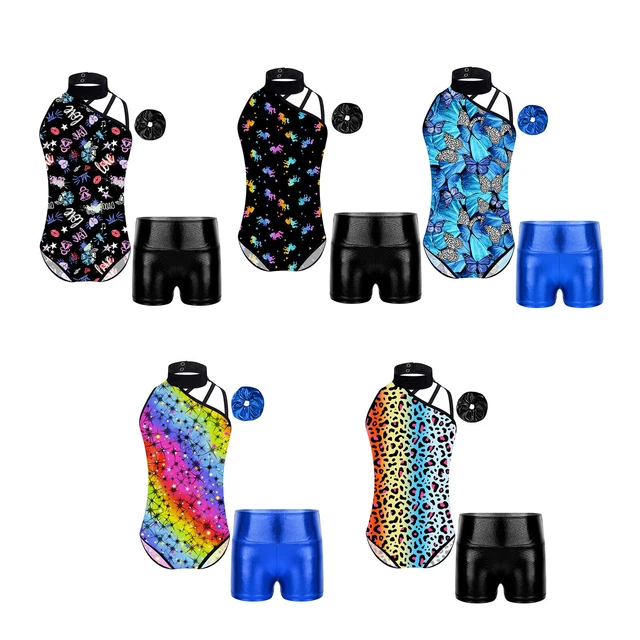 Kids Girls Dance Set Athletic Leotard Unitard Romper Sleeveless Playsuit