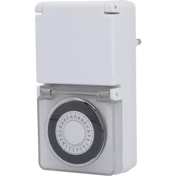 Unitec Tageszeitschaltuhr analog mini Außensteckdose Berührungsschutz IP44 weiss