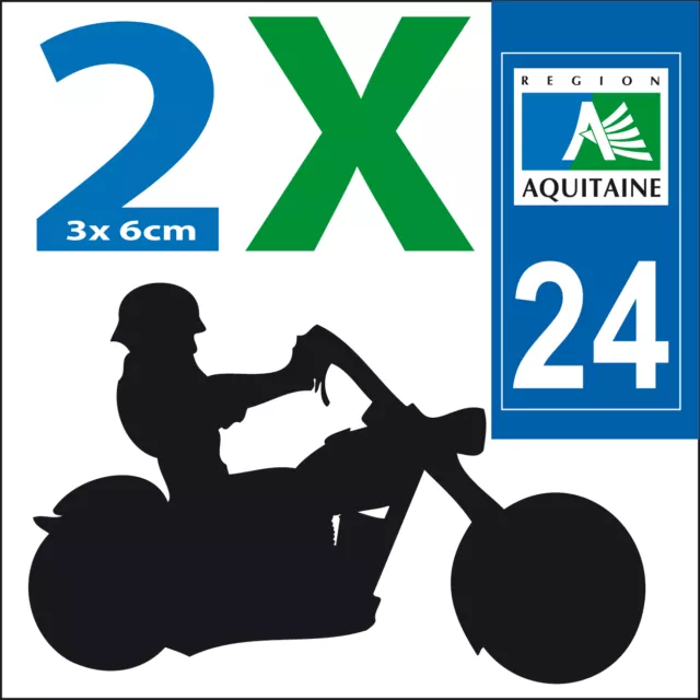 2 stickers autocollants style plaque immatriculation moto Département 24