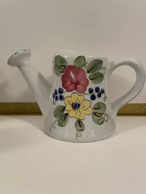 Vintage 1970's Italian Pottery Hand Painted Ceramic Vase Watering Can