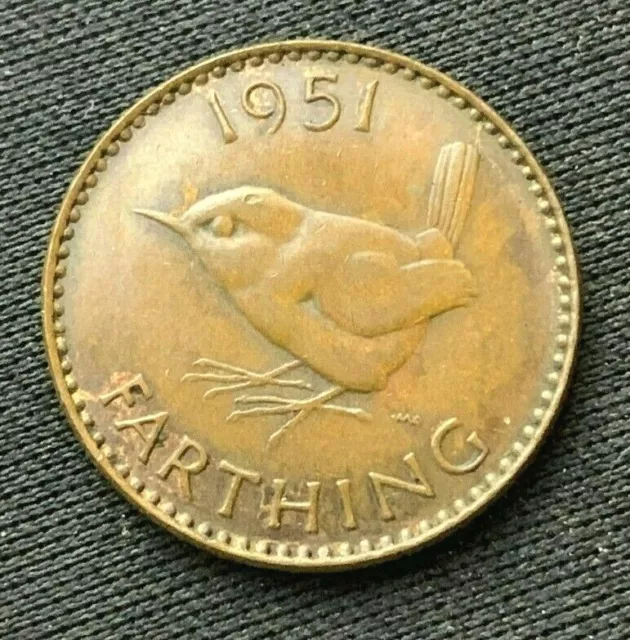 1951 Great Britain Farthing Coin AU       World Coin Bronze       #C572