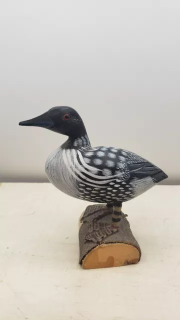Miniature Hand Carved Painted Wood Common Loon Duck Decoy Cabin Decor 3.75" Tall
