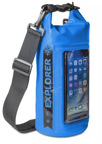 Bolsa impermeable con bolsillo para el teléfono 2 litros azul