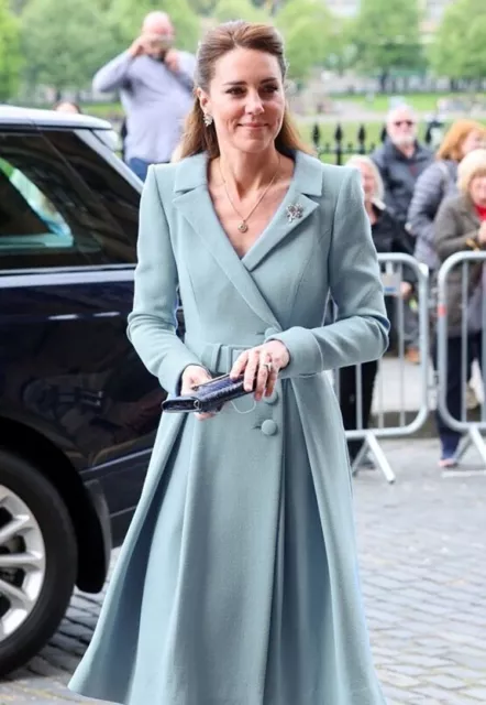 Vintage Prinzessin Kate Middleton eleganter blauer Herbst warmer Mantel...