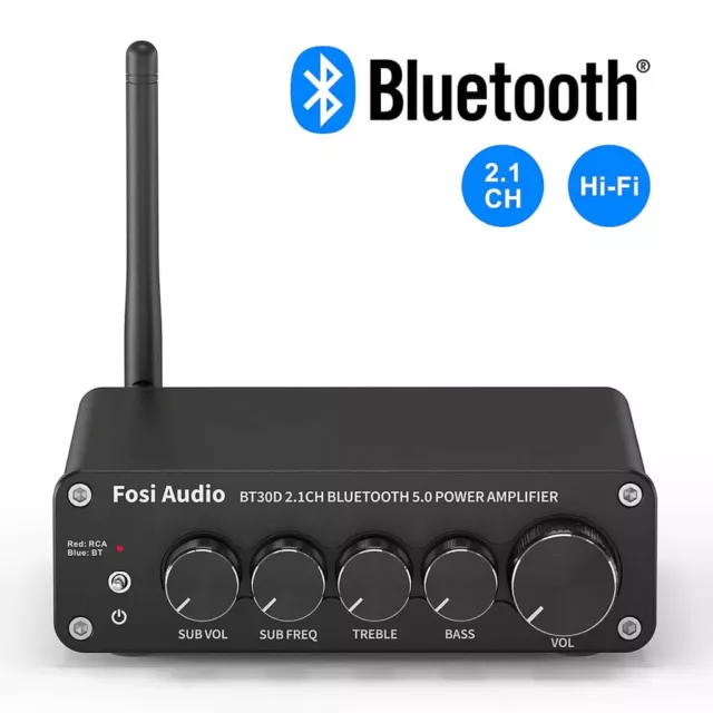 Fosi Audio BT30D Bluetooth 5.0 Stereo Audio Receiver Amplifier 2.1 Channel Mini