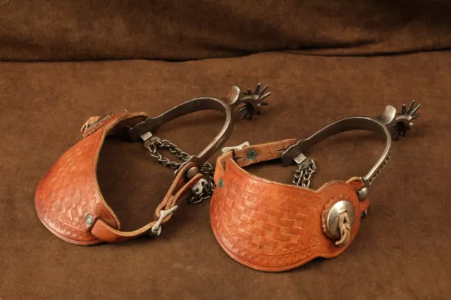 #3 Antique Texas Cowboy Western Rodeo Small 10-Point Rowels Strap Conchos Spurs