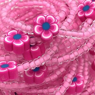 Pink Flower Beaded Stretch Bracelets Lot of 37 Kid Size Handmade in the USA NEW