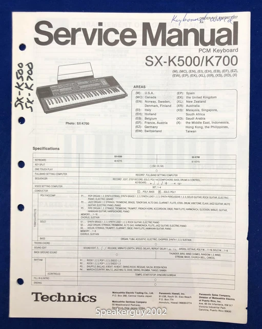 Original Technics PCM Keyboard Service Manual / SX-K500 K700