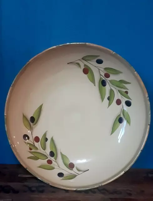 Server~Tuscan Clay Art Olive Hand Painted Pasta/ Salad Bowl Large 12" Rustic