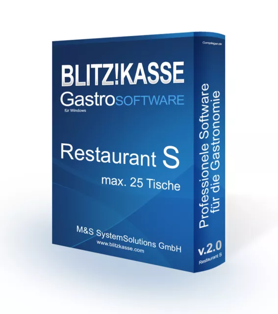 Blitz!Kasse© Gastro'S  für Restaurant Cafe Imbiss Biergarten Software 25 Tische