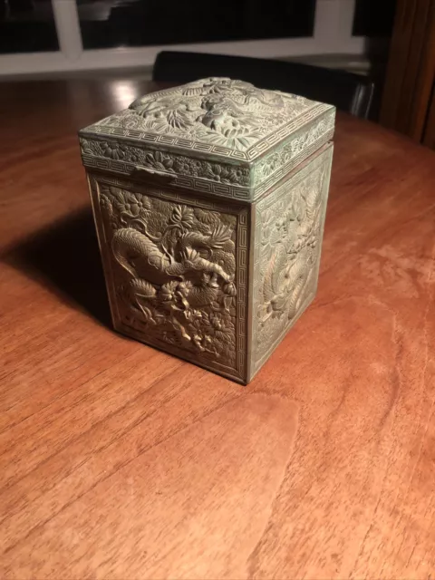 Decorative Chinese Brass Dragon Box Lined With Wood