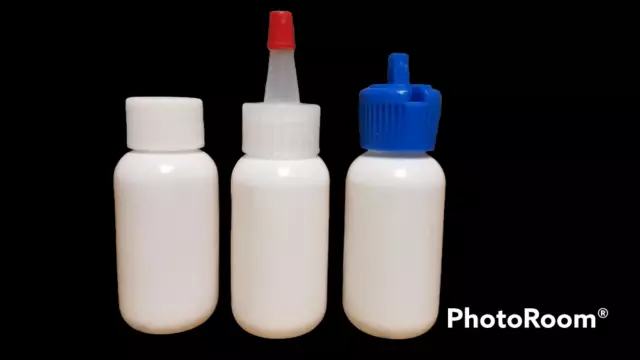 1 oz (30 ml) WHITE LDPE Squeezable Plastic Bottles w/Caps (6-12-25-50 count)