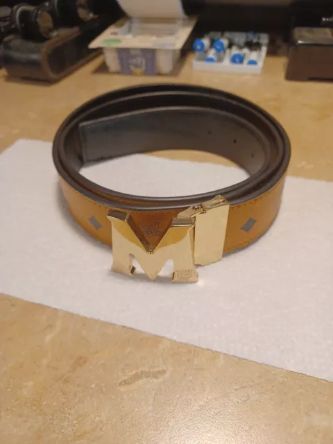 Pre Owned MCM Men's Belt Cognac Brown Reversible Black 50 Inch