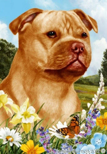 Summer House Flag - Orange Staffordshire Bull Terrier 18247