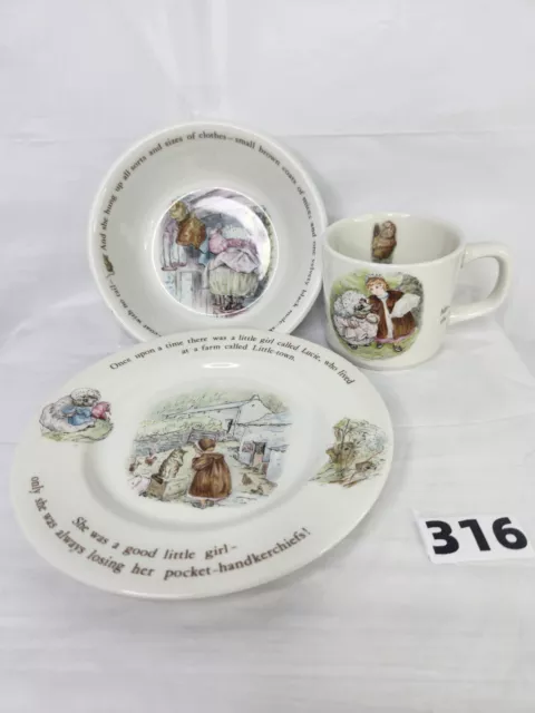 Wedgwood Beatrix Potter Mrs Tiggy Winkle 3 Pc Set Cup Bowl Plate England Child