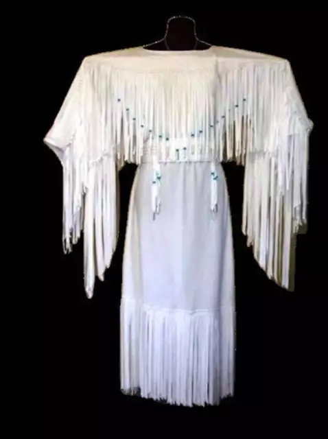 Boho Powow Reglia Maxi Cowgirl Native American Style Wedding Dress White Leather