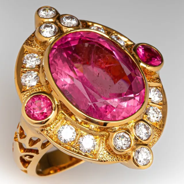 925 Sterling Silver Pink Tourmaline Lab Created &Cubic Zirconia Ring Gold Plated