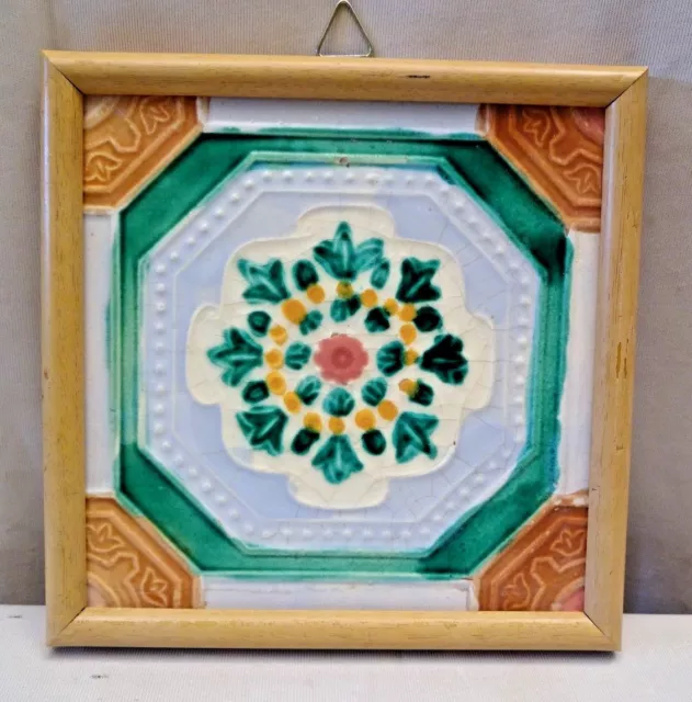 Antique Tile Majolica India Art Nouveau Architecture Geometric Design Wankan#415