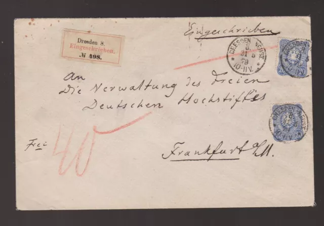 Brief DR MeF Mi.34 per Einschreiben Dresden 1879 gelaufen