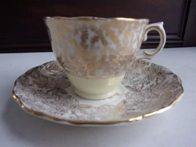 Vintage Colclough Tea cup & Saucer,Fine Bone China,England,Gold Floral & Leaf