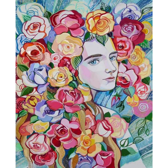 Flor Niña Pintura al Óleo Por Número Lienzo Dibujo Hágalo usted mismo Imagen Arte Artesanía Decoración del Hogar