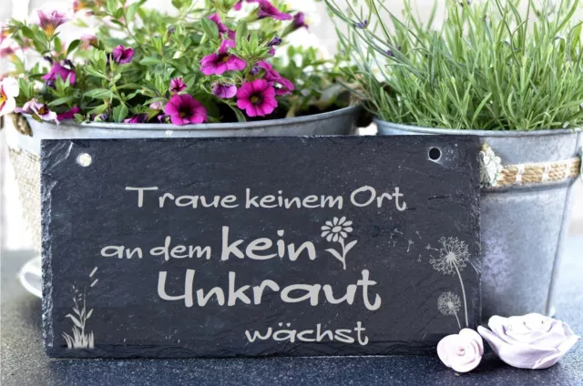 Schiefer Deko Gartenschild Trau keinem Garten 15x30 Geschenk Spruch Laube Balkon