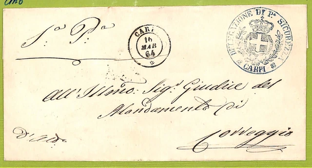 ab3464  - ITALIA - Storia Postale - BUSTA prefilatelica - Modena CARPI  1864