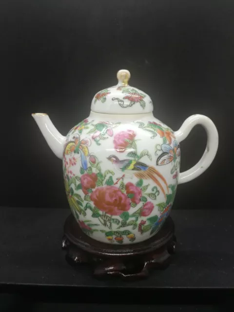 Vintage Chinese Canton Famille Rose Porcelain Tea Pot