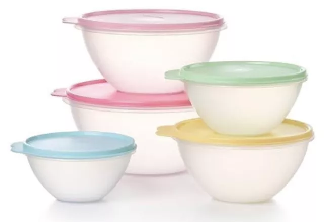 Tupperware Wonderlier Sheer Bowls Pastel Lids 10 PC Set Nesting Fit Together LOT