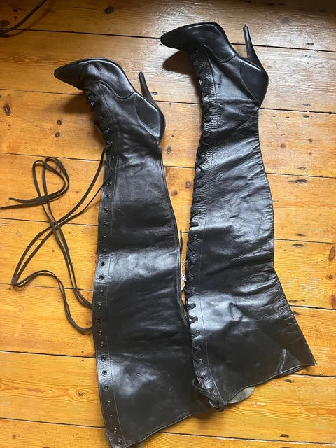 vintage-black-leather-thigh-high-fetish-boots-lace-ups-uk-5-dominatrix