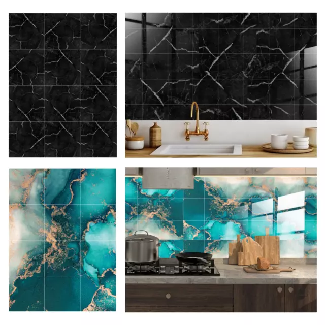 24x Marble Tile Self Adhesive Effect Sticker Kitchen Bathroom Home Wall Stickers