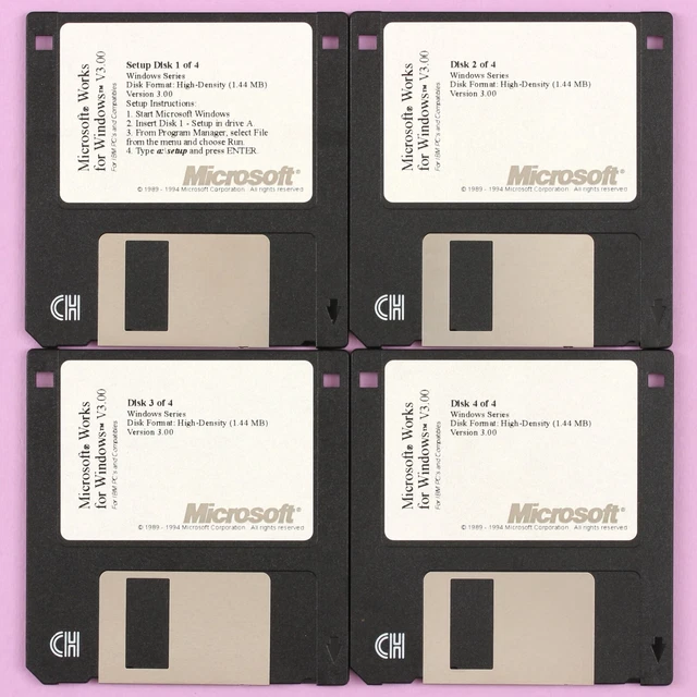MICROSOFT WORKS FOR Windows 3.0 Complete Install 3.5” Floppy Disks ...