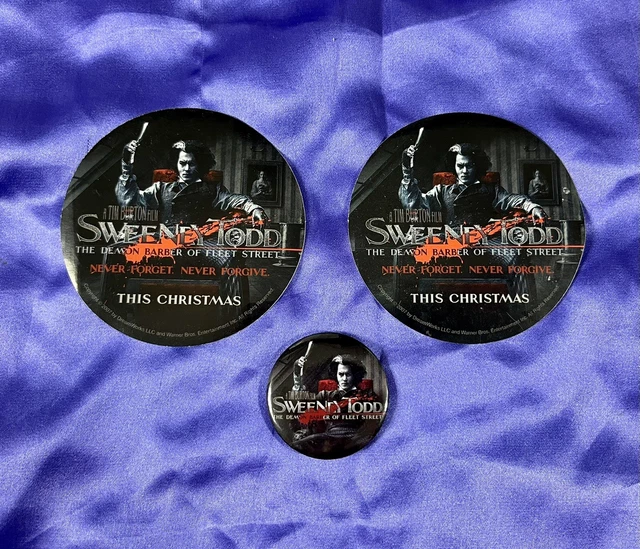 2007 Sweeney Todd Stickers & Pin Johnny Depp Movie Memorabilia Horror Tim Burton