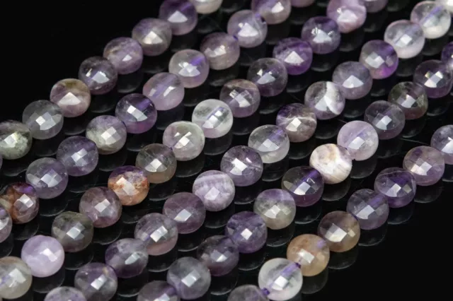 5-6MM Genuine Natural Amethyst Beads A Faceted Flat Round Button Loose Beads