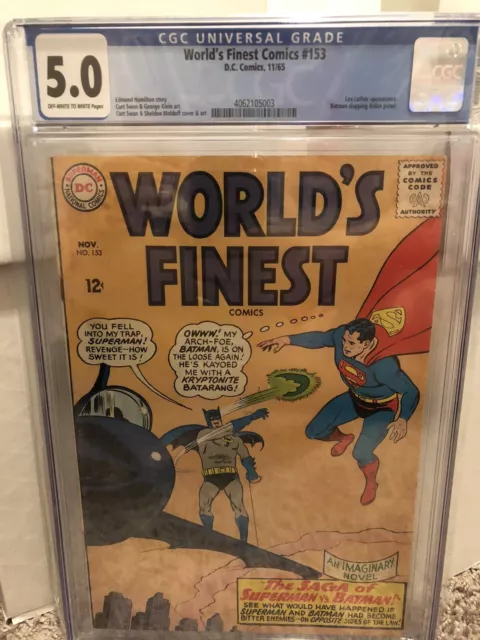 Worlds Finest Comics #153 (CGC 5.0) Lex Luther, Batman slapping Robin panel 1965