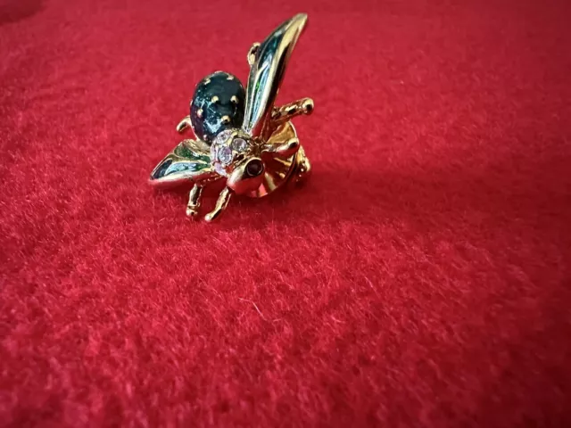 Bee Lapel Pin Jeweled Rhinestone Red Eyes - Green Body and Wings Insect Jewelry 3