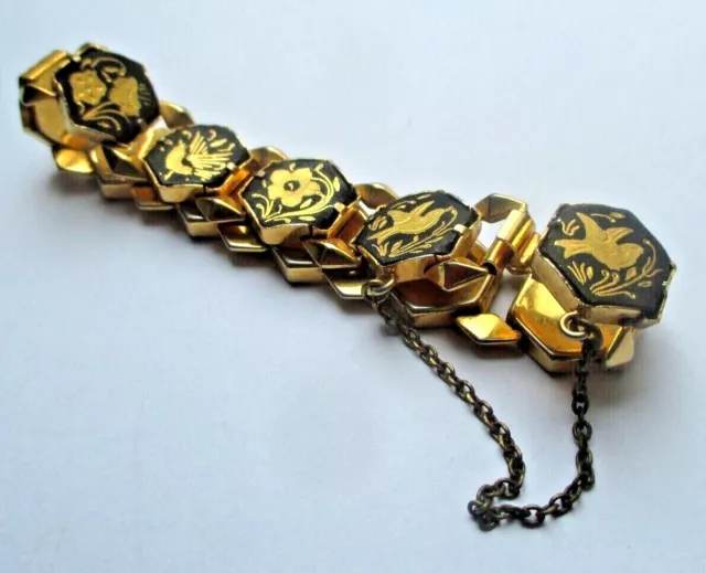 Ancien magnifique BRACELET en OR de TOLEDE chaînette sécurité bijou vintage 5141