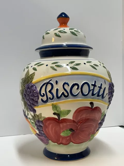 Nonni's Biscotti Cookie Jar W/ Lid Hand Painted Ceramic Biscuits Canister